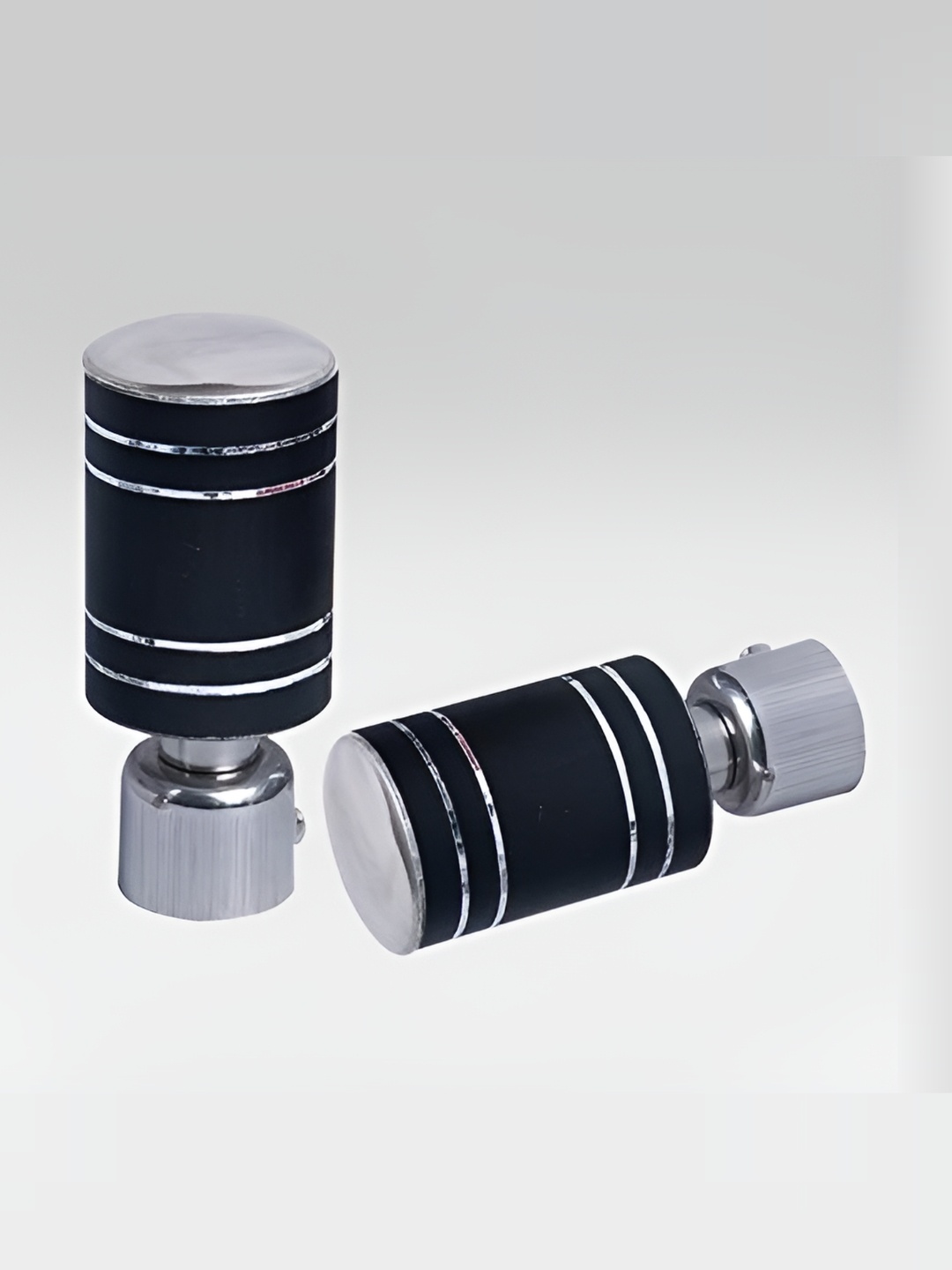 

Rab Black & Silver Toned 4 Pieces Rod Rail Bracket With Curtain Knobs