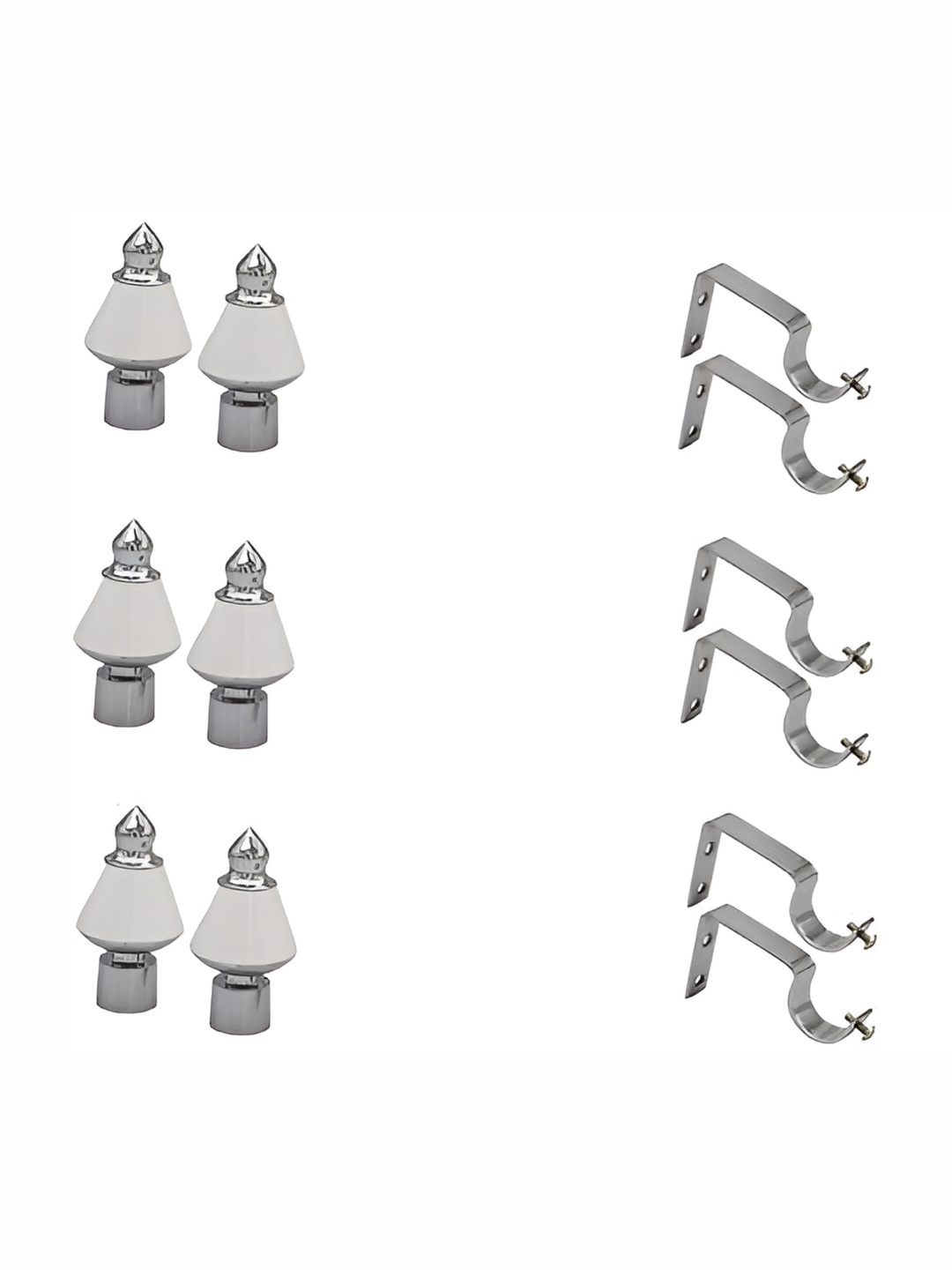 

Rab Silver toned & White 6-pcs Matte Finished Metal Rod Rail Brackets