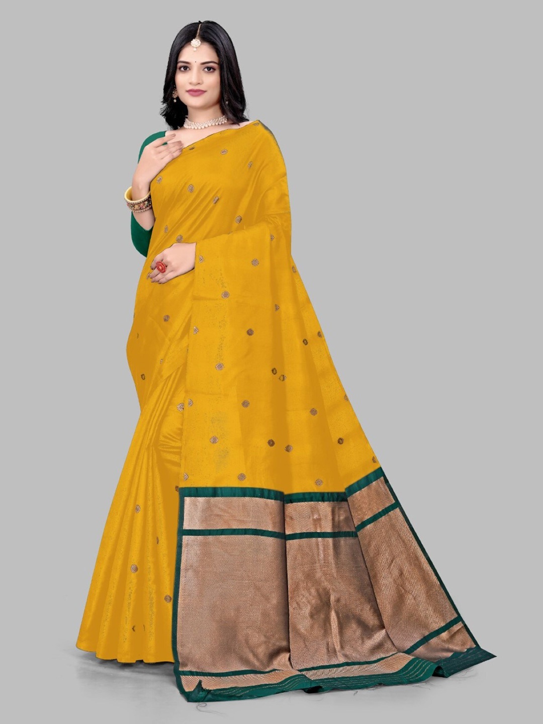 

mimi design Ethnic Motifs Woven Design Kanjeevaram Saree, Mustard