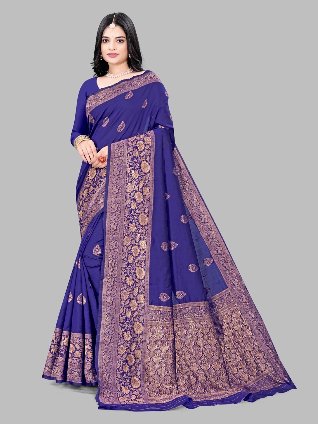 

mimi design Ethnic Motifs Woven Design Kanjeevaram Saree, Blue