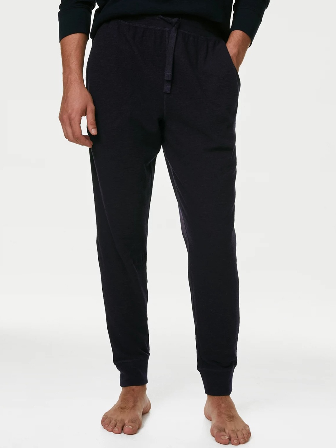 

Marks & Spencer Men Pure Cotton Waffle Lounge Joggers, Navy blue