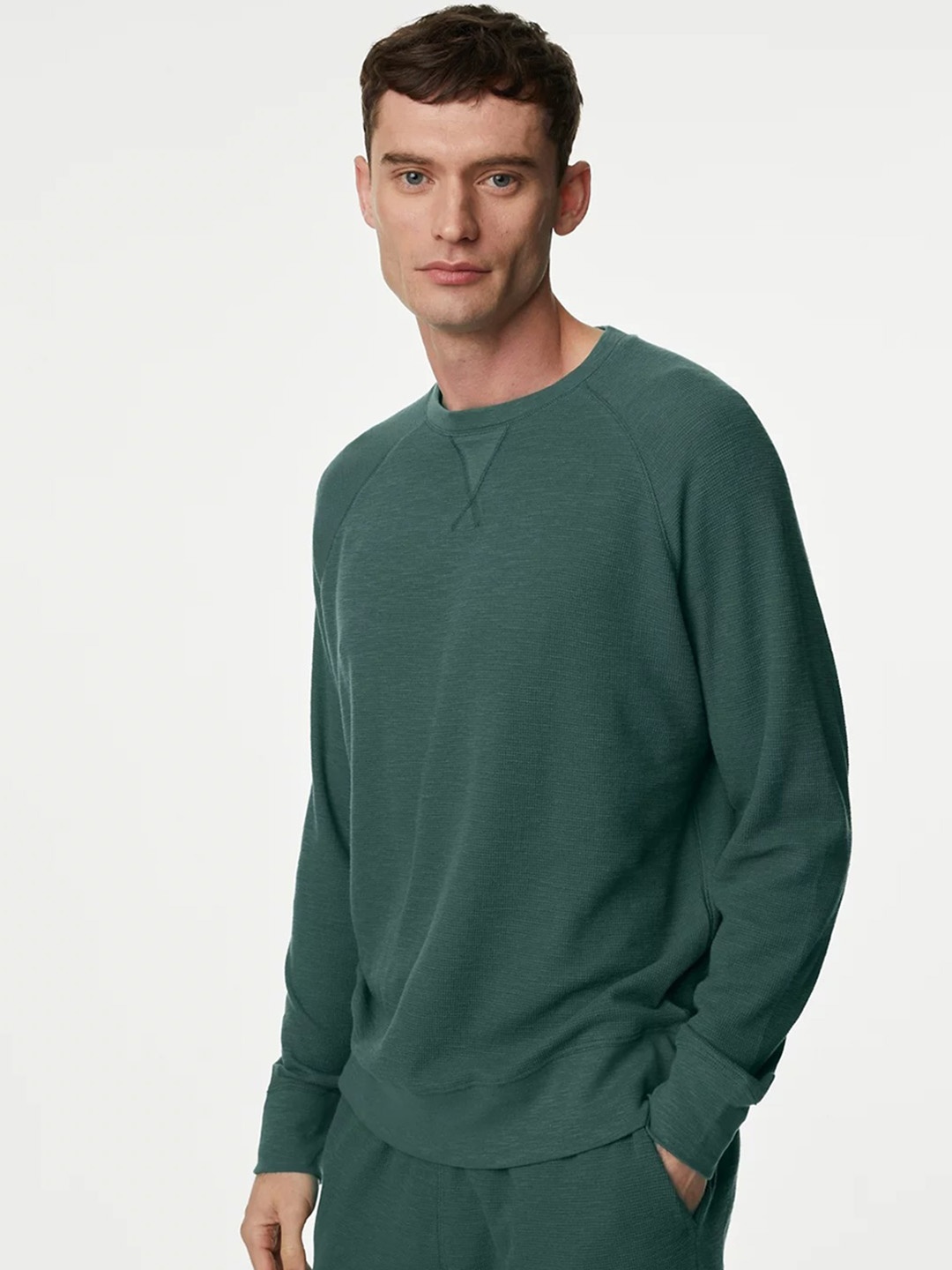 

Marks & Spencer Round Neck Pure Cotton Loungewear Sweatshirt, Green