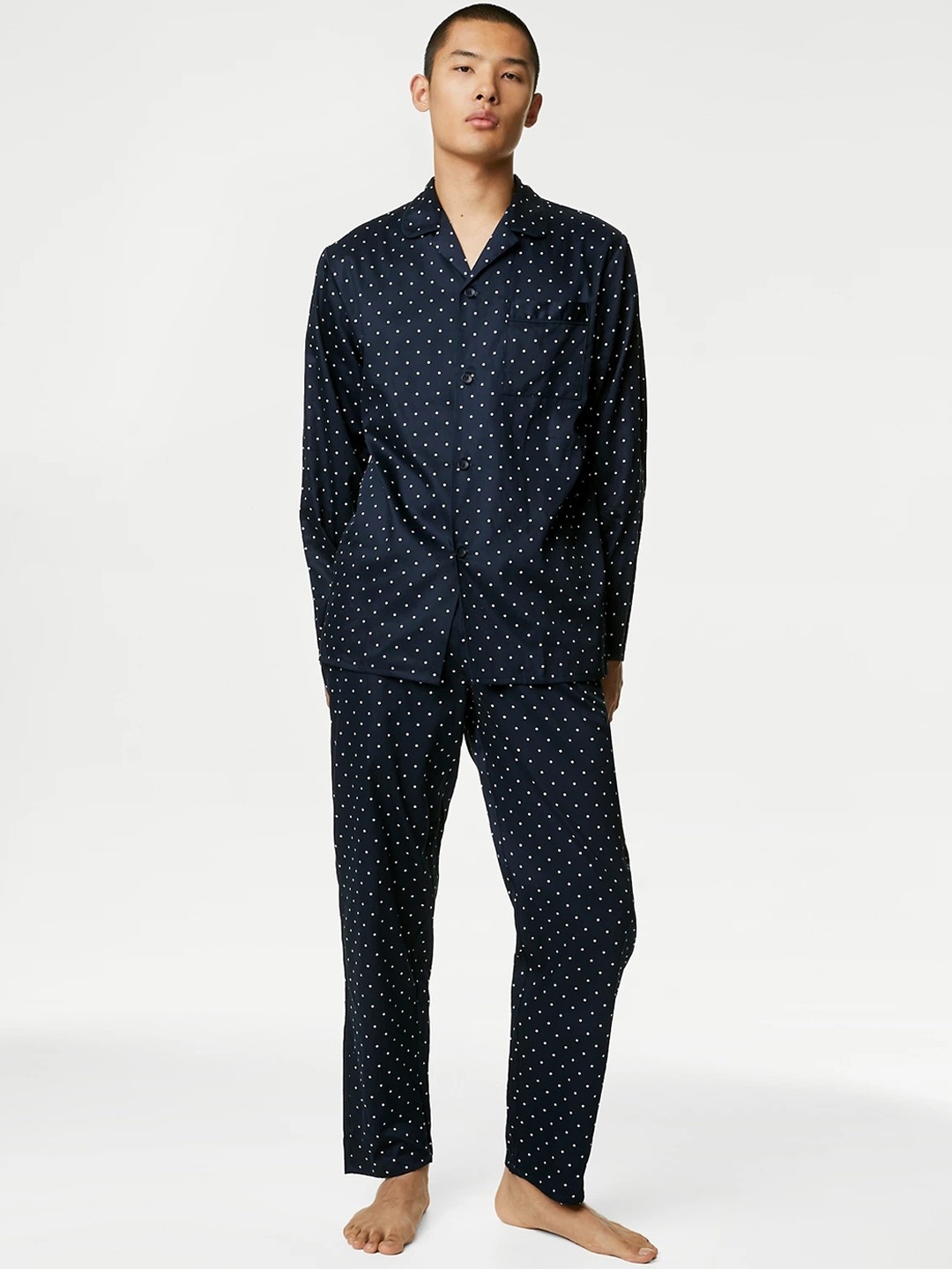 

Marks & Spencer Polka Dots Printed Pure Cotton Night suit, Navy blue