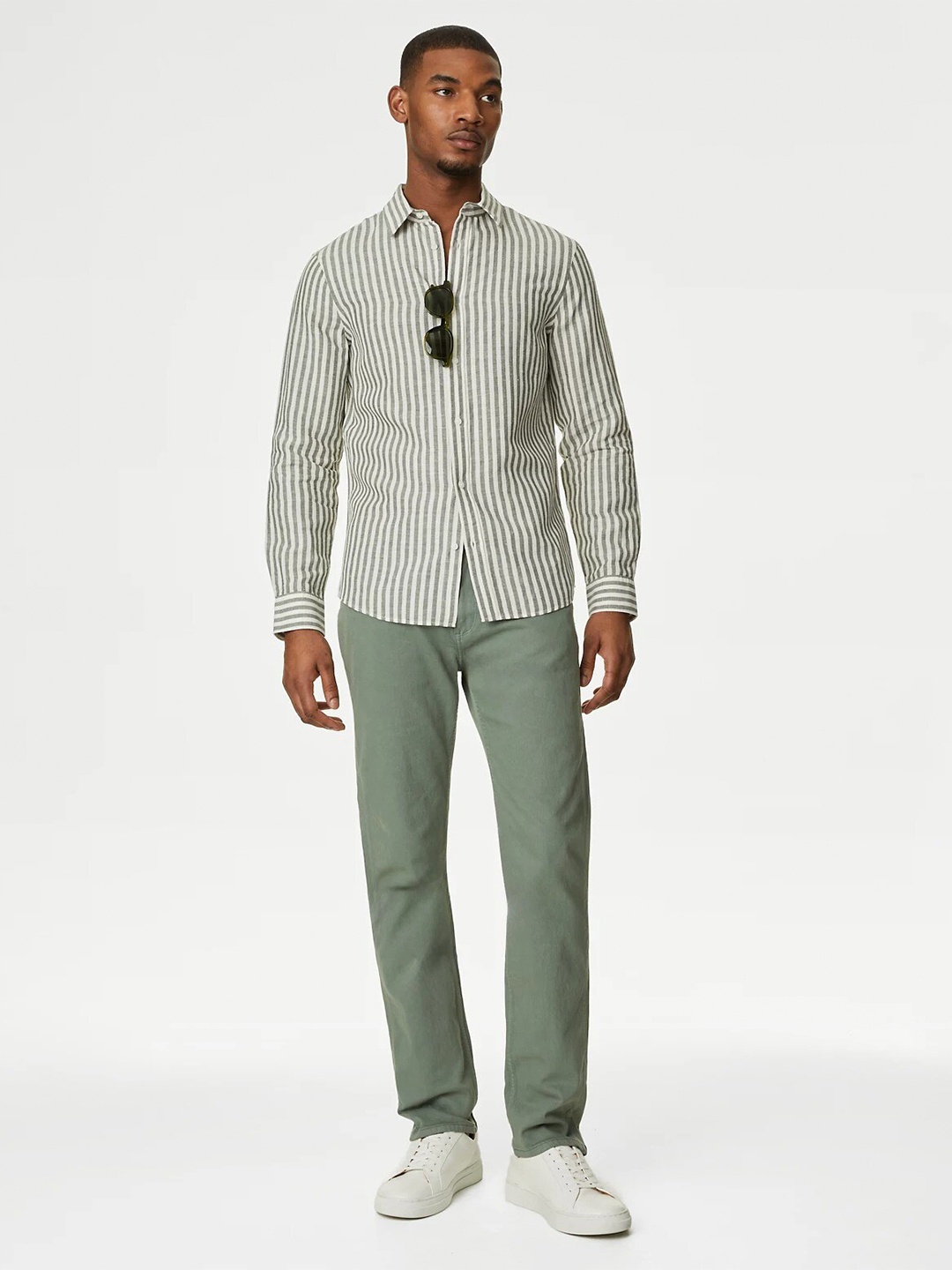 

Marks & Spencer Vertical Striped Spread Collar Casual Shirt, Off white