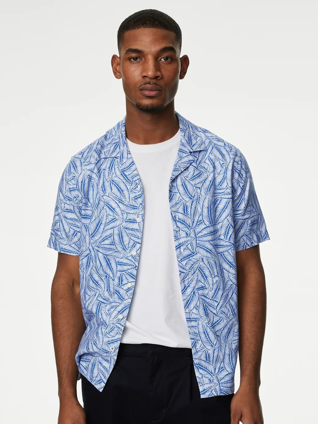 

Marks & Spencer Abstract Printed Cuban Collar Casual Shirt, Blue