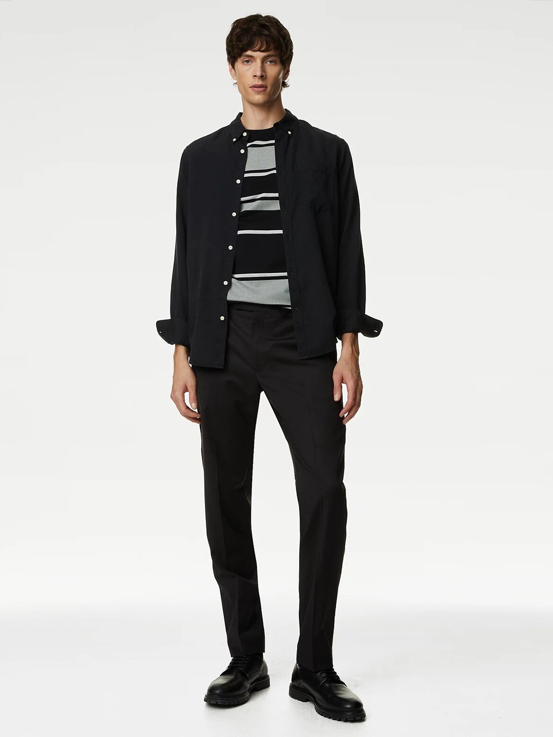

Marks & Spencer Striped Pure Cotton T-shirt, Black