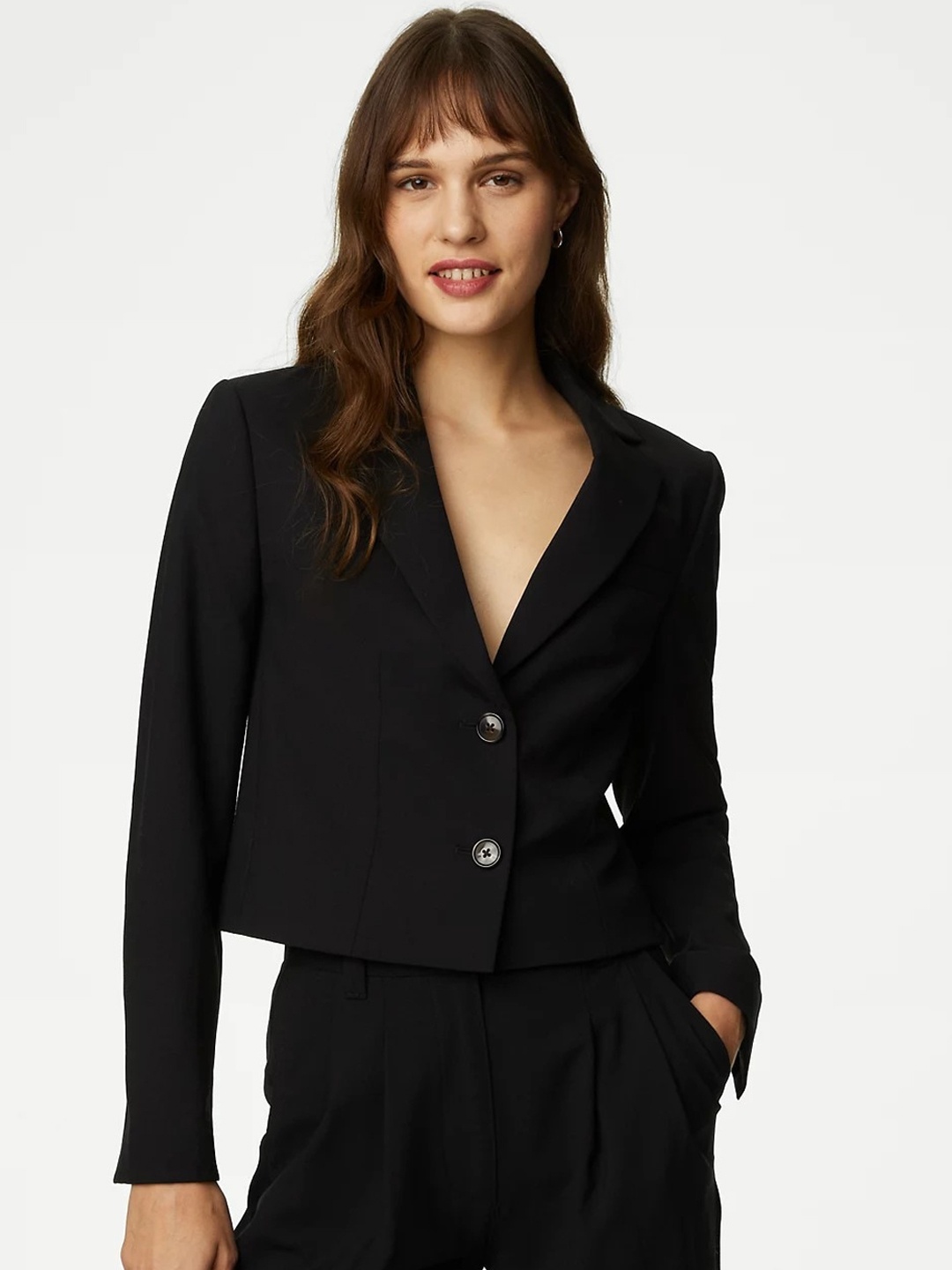 

Marks & Spencer Tailored Fit Notched Lapel Cropped Blazer, Black