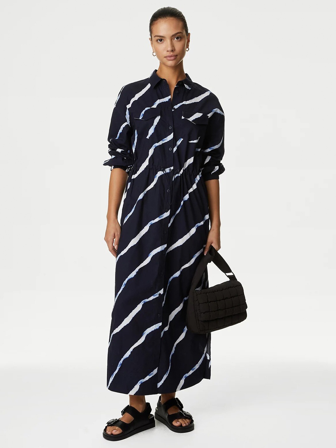 

Marks & Spencer Abstract Printed Pure Cotton Shirt Midi Dress, Navy blue