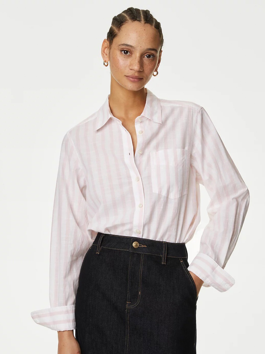 

Marks & Spencer Striped Pure Cotton Casual Shirt, Pink