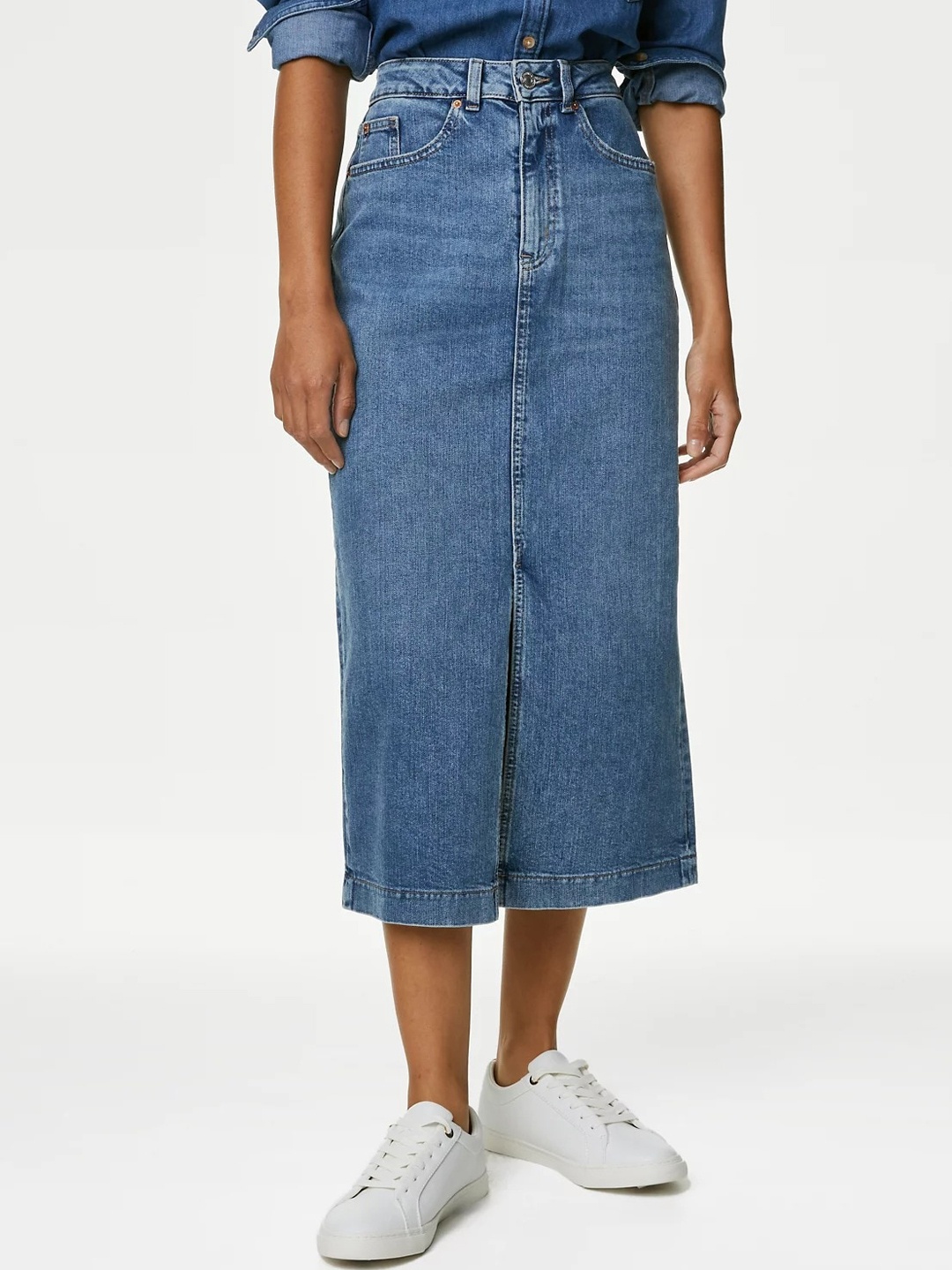 

Marks & Spencer Front Slit Maxi Straight Denim Skirt, Blue