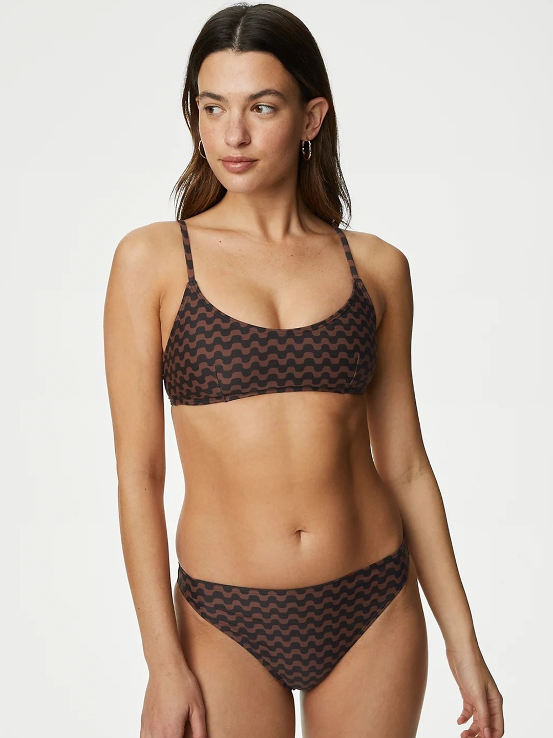 

Marks & Spencer Printed Padded Scoop Neck Bikini Top, Brown