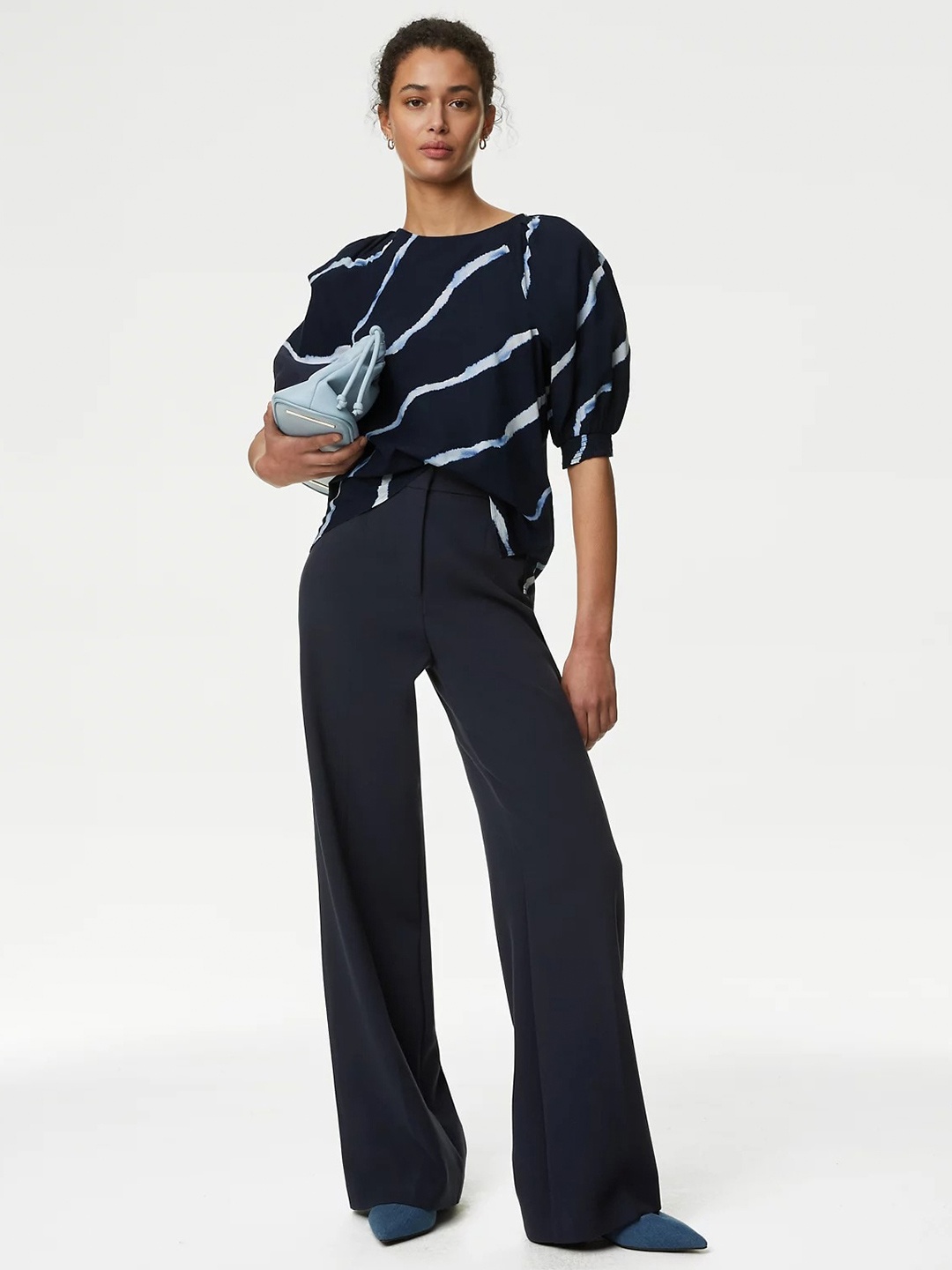 

Marks & Spencer Abstract Printed Puff Sleeves Top, Navy blue