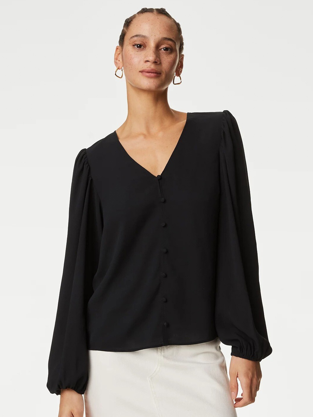 

Marks & Spencer Bishop Sleeves Regular Top, Black
