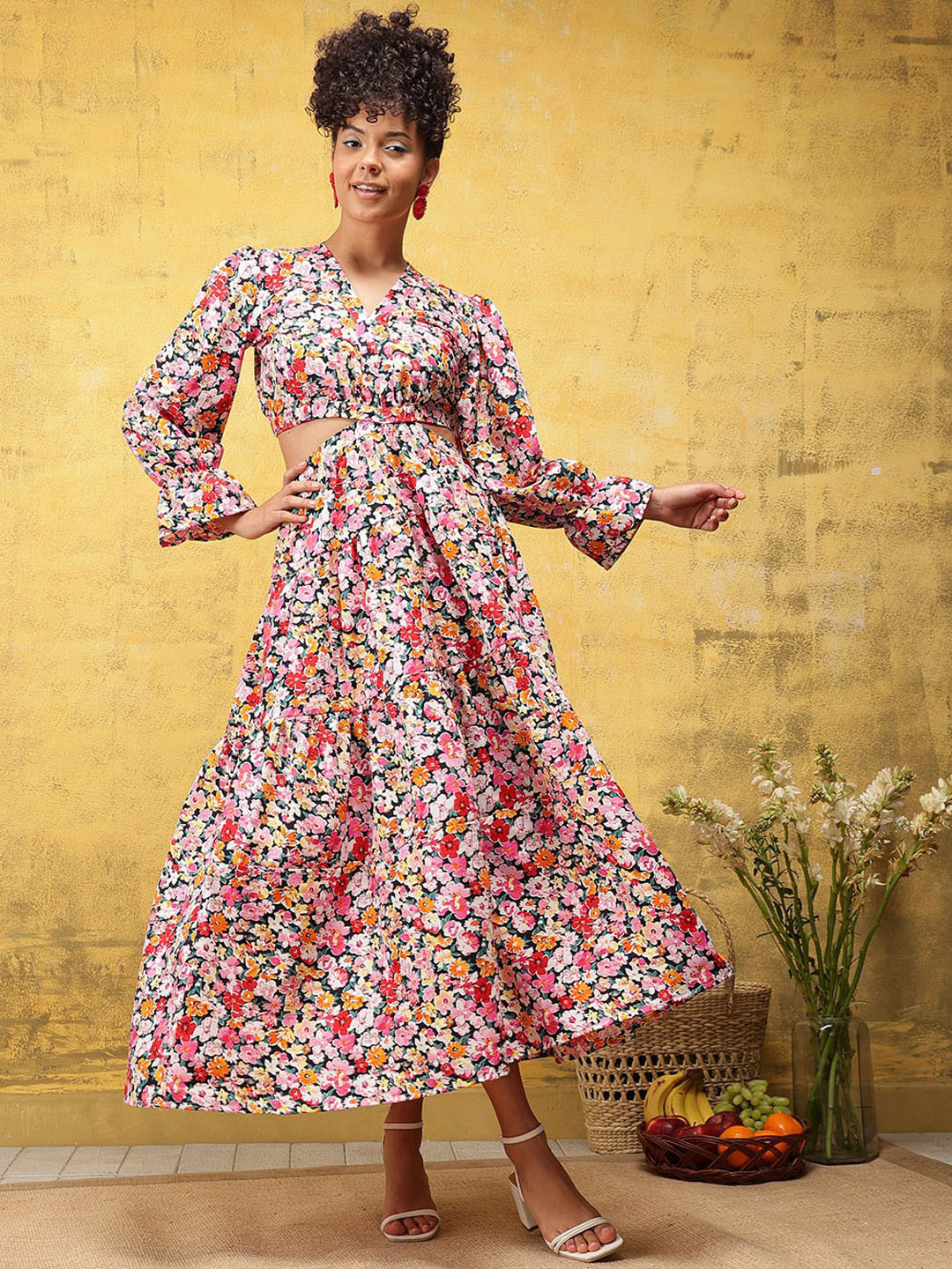 

KALINI Floral Printed Midi Fit & Flare Dress, Pink