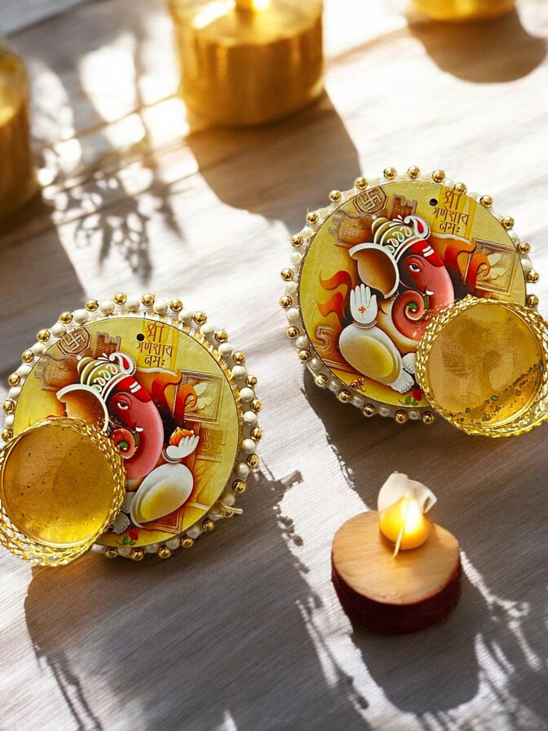 

PLAYFUL STITCHES Playful Stitches Ganeshji T-light Candle Holder, Yellow