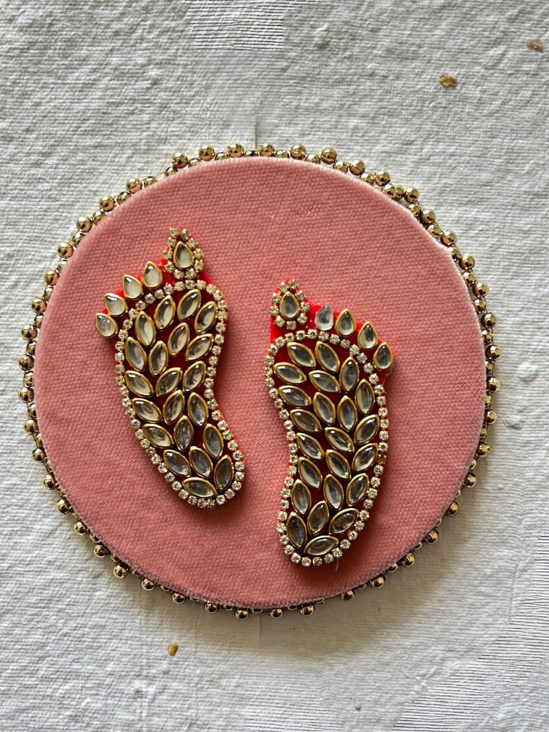 

PLAYFUL STITCHES Pink Wooden Maa Laxmi Charan Paduka