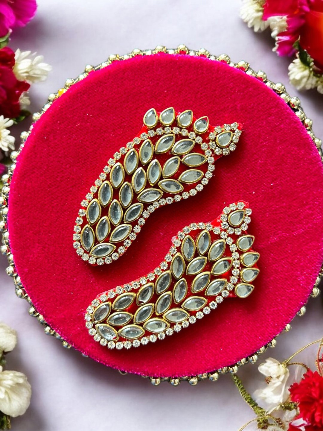 

PLAYFUL STITCHES Red & White Wooden Maa Laxmi Charan Paduka