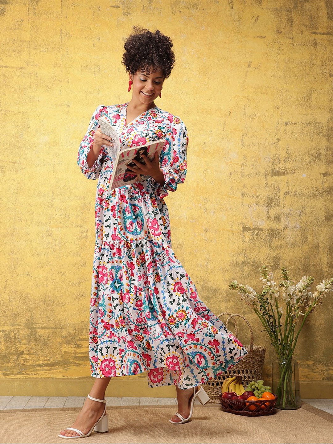 

KALINI Floral Printed Cut Out Maxi Dress, White