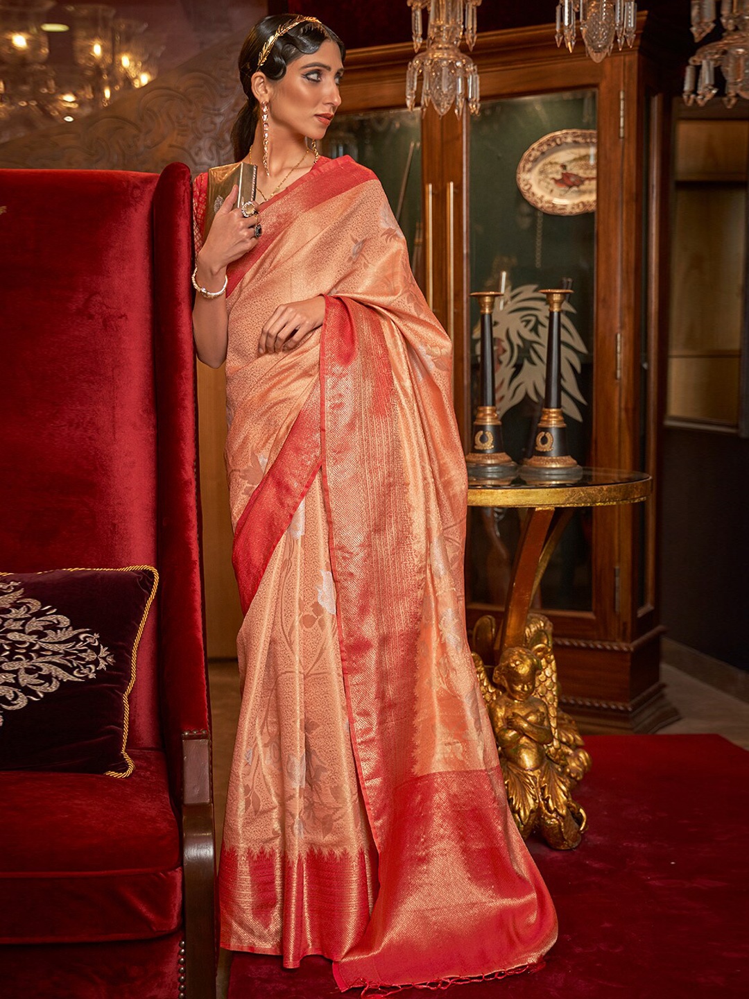 

DEVATITHI Ethnic Motifs Woven Design Saree, Orange