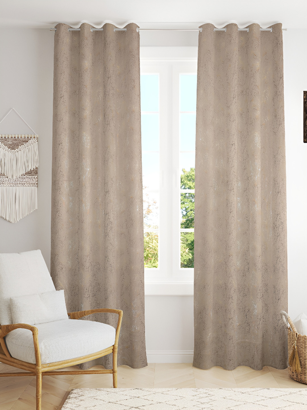 

Kraftiq Homes Beige & Gold Toned 2 Pieces Abstract Black Out Velvet Long Door Curtains