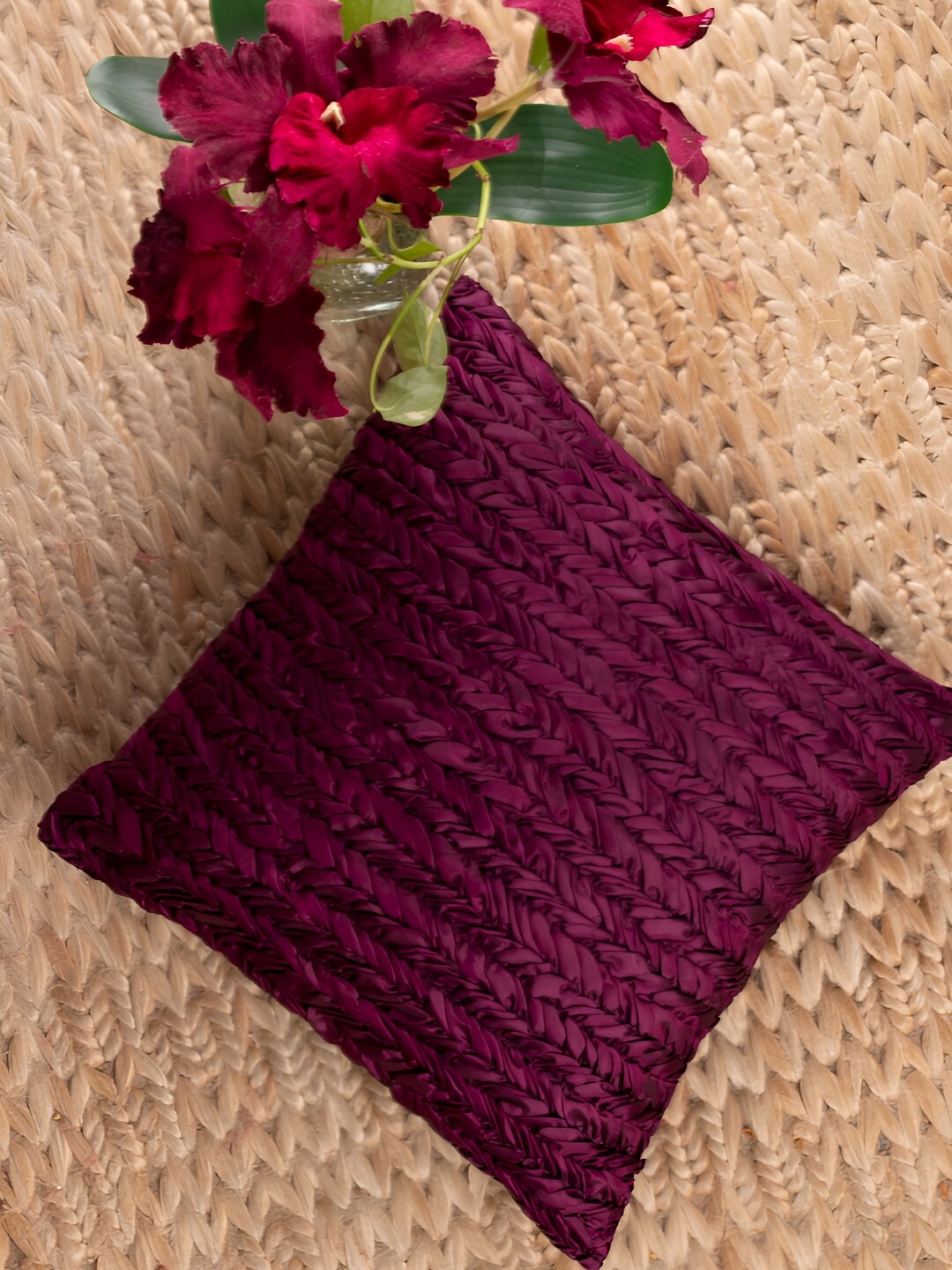 

NISRAG HOME Purple Self Design Textured Square Cushion Cover