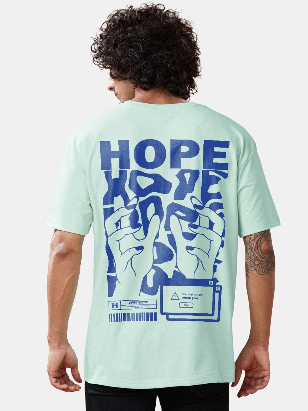 Crazymonk Typography Printed Drop-Shoulder Sleeves Cotton Oversized T-shirt, Green