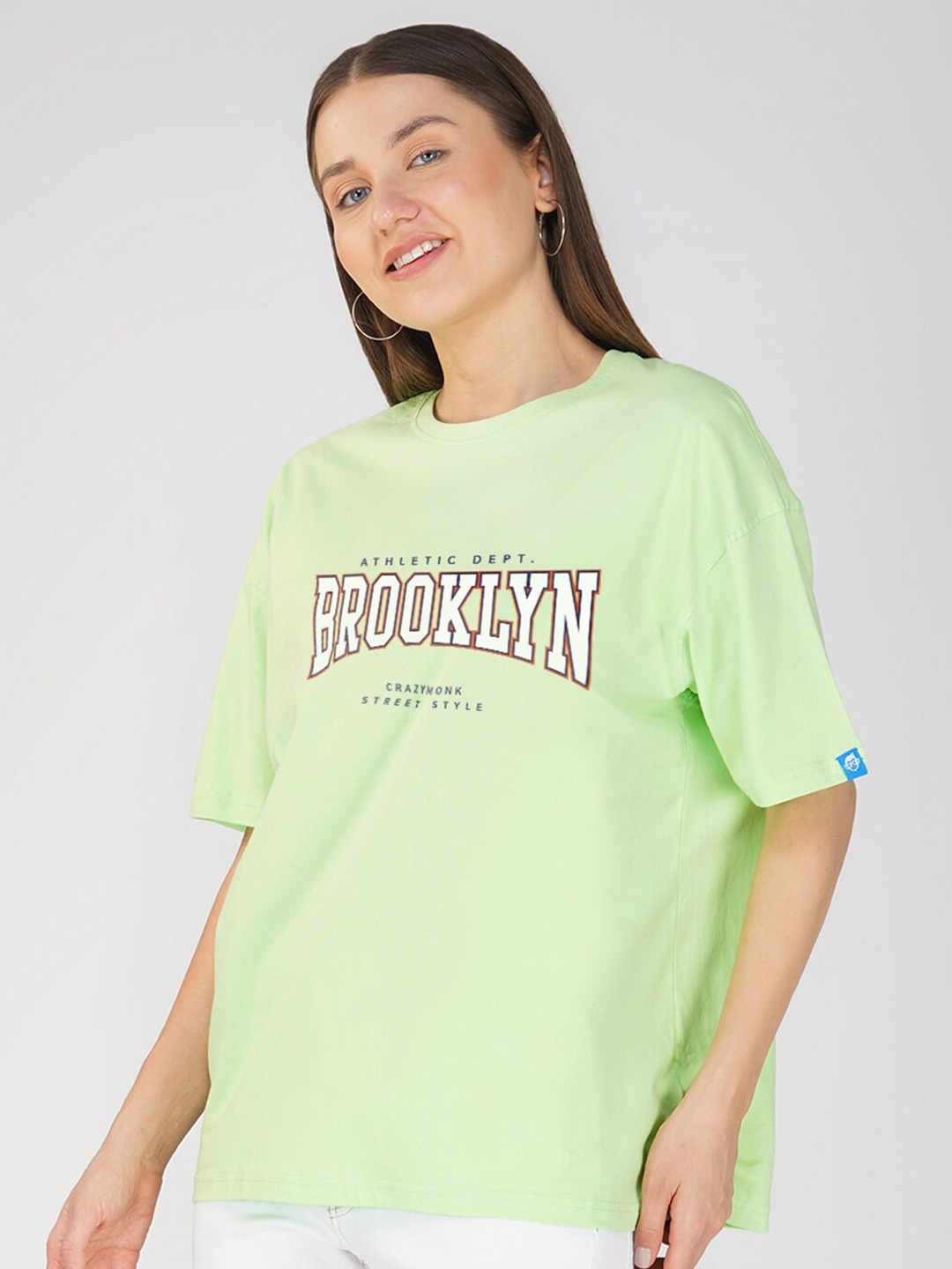 Crazymonk Typography Printed Cotton Oversized T-shirt, Green