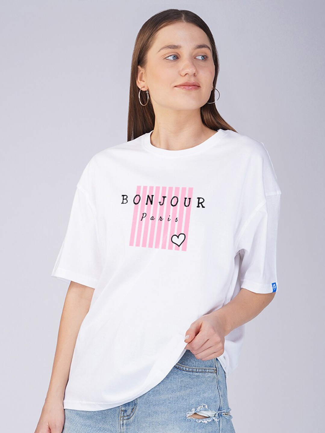 

Crazymonk Typography Printed Cotton Oversized T-shirt, White
