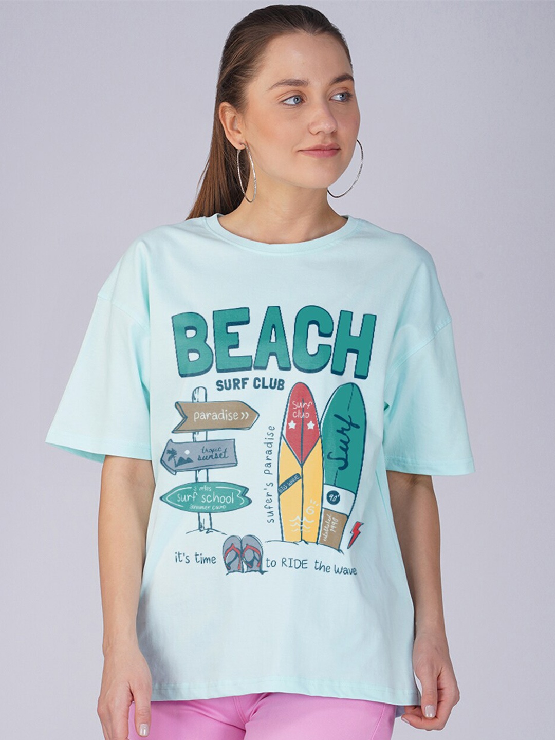 

Crazymonk Typography Printed Cotton Oversized T-shirt, Green
