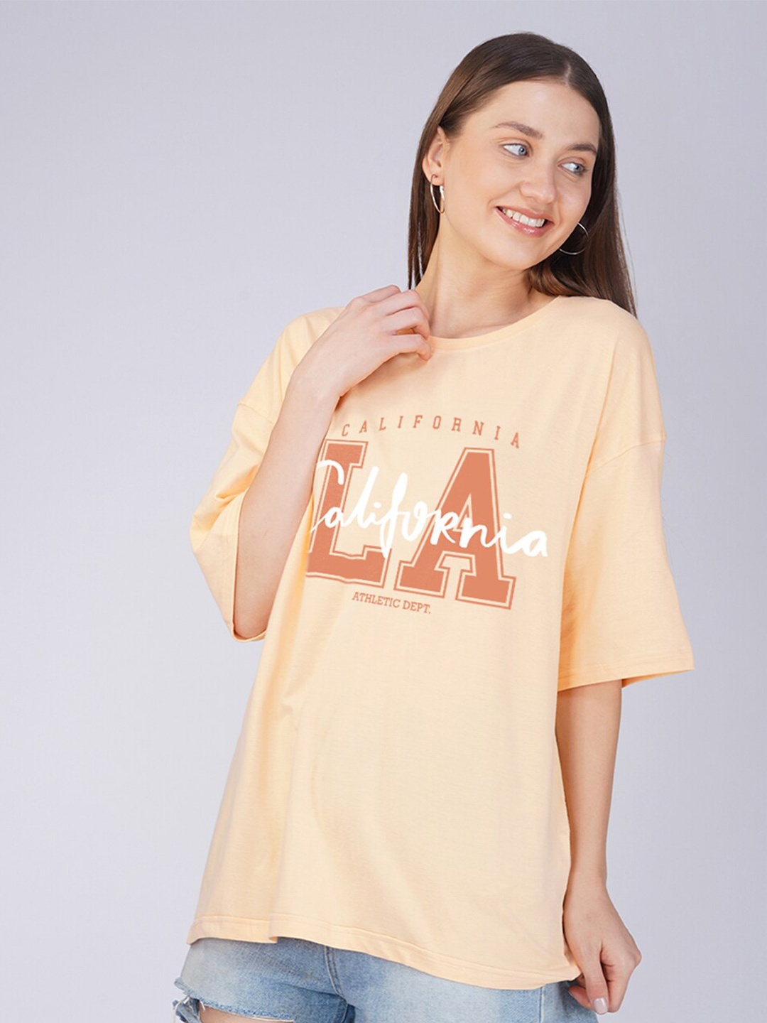 

Crazymonk Typography Printed Cotton Oversized T-shirt, Orange