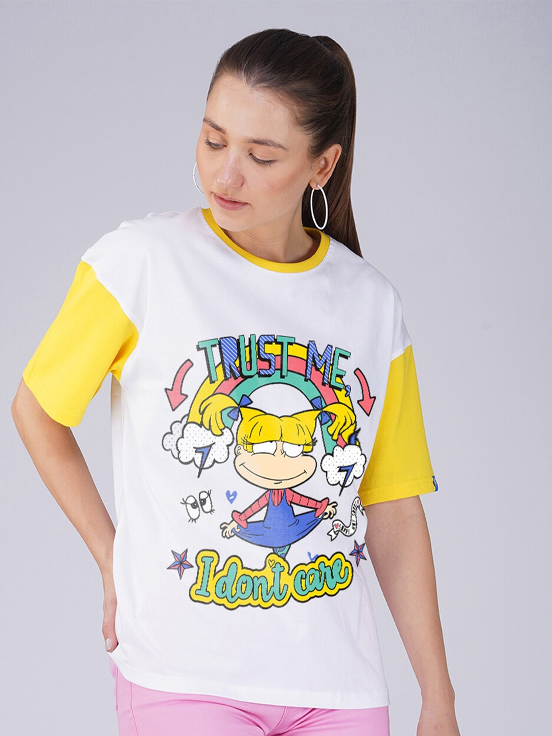 

Crazymonk Graphic Printed Cotton Oversized T-shirt, White