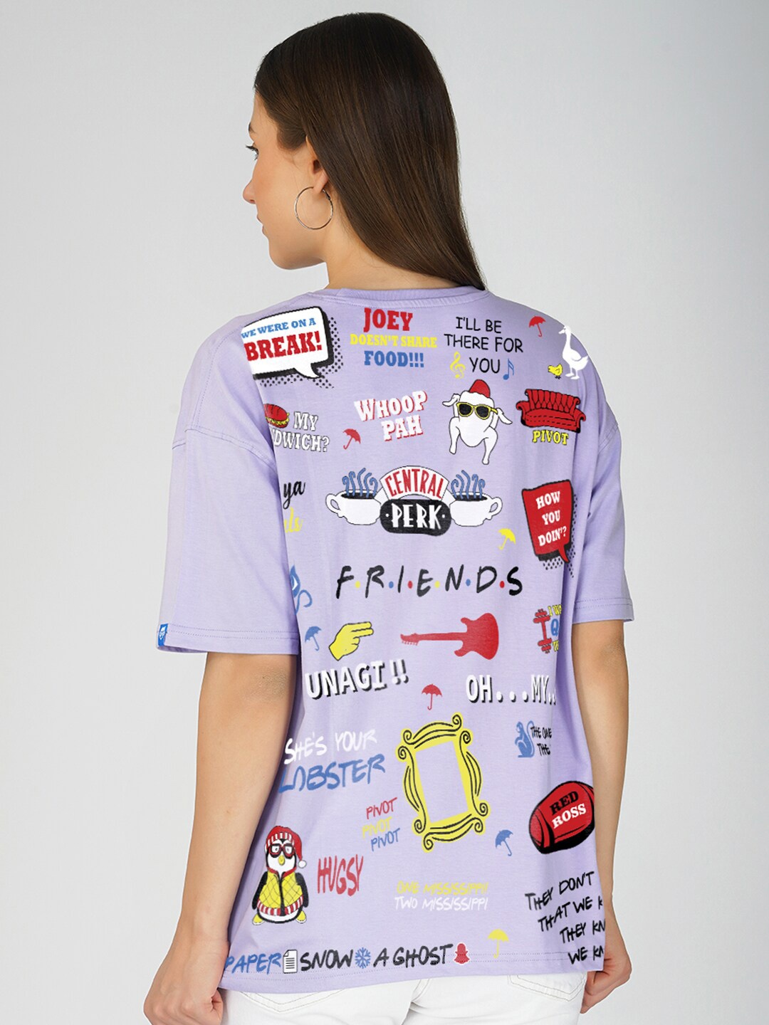 

Crazymonk Typography Printed Drop-Shoulder Sleeves Cotton Oversized T-shirt, Purple