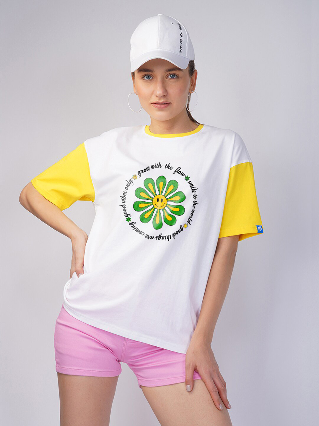 

Crazymonk Graphic Printed Drop-Shoulder Sleeves Cotton Oversized T-shirt, White