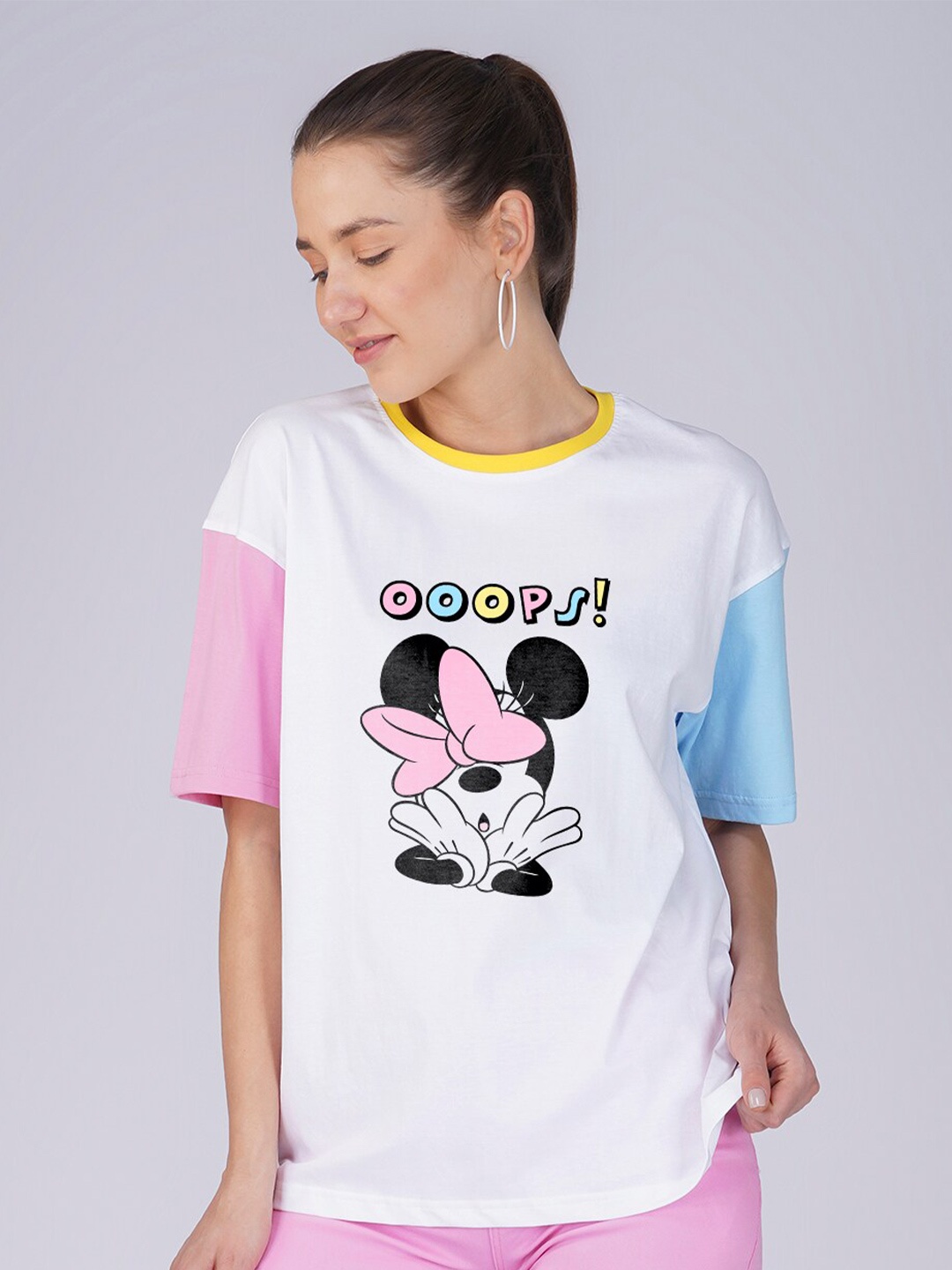 

Crazymonk Minnie Mouse Printed Oversized T-shirt, White