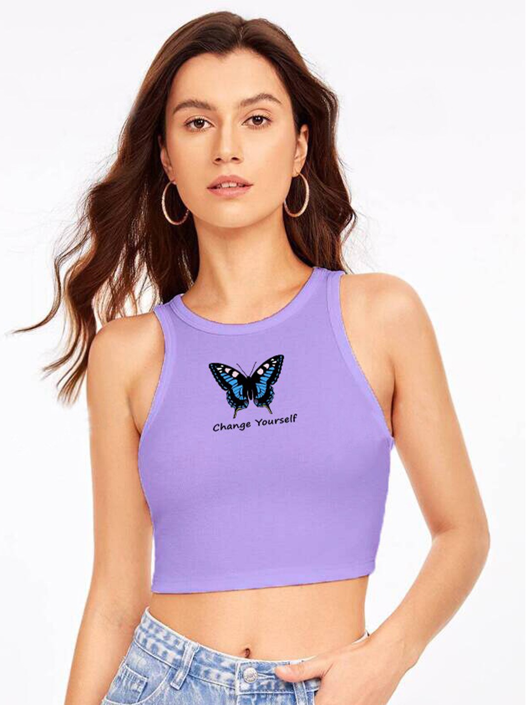 

TABADTOD Graphic Print Crop Fitted Top, Purple