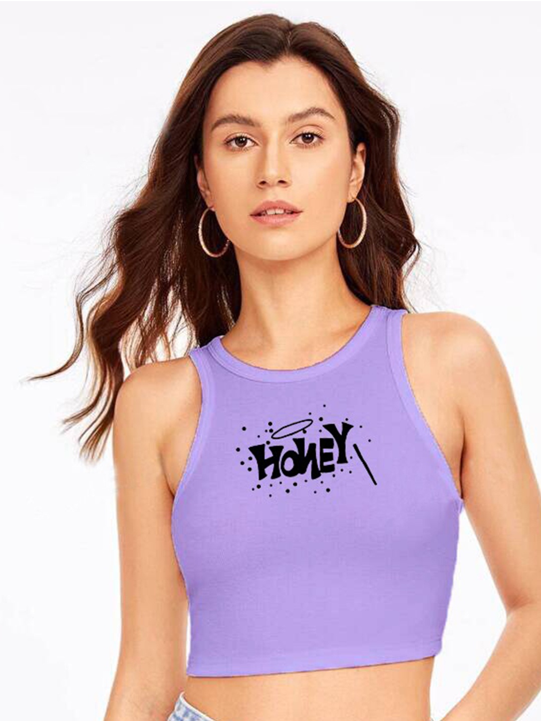 

TABADTOD Typography Print Crop Fitted Top, Purple