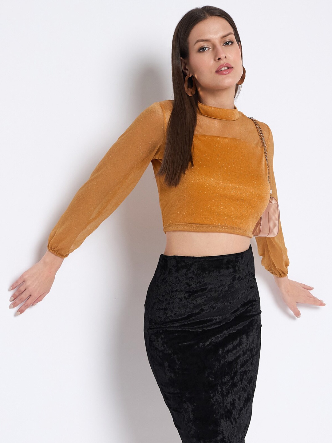 

Martini Embellished Crop Sheen Top, Mustard