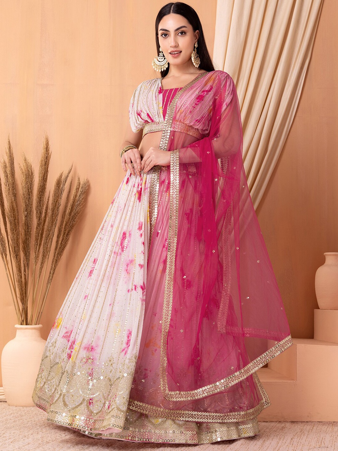 

Indya Luxe Embroidered Ready to Wear Lehenga & Blouse With Dupatta, White