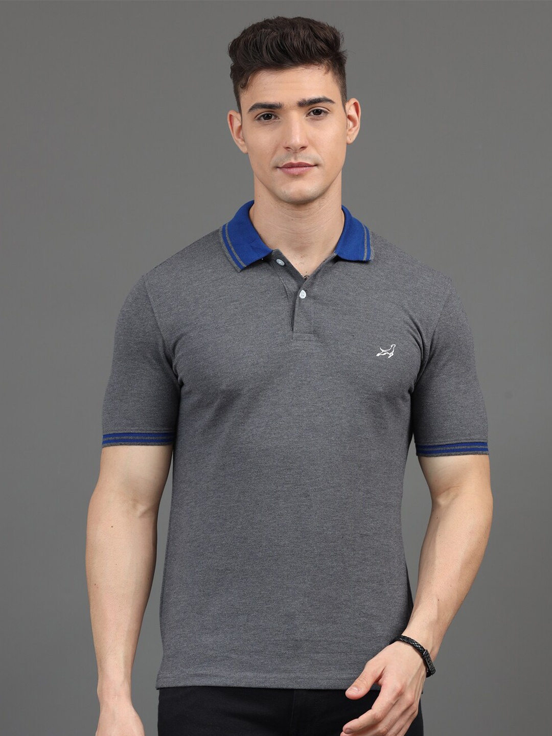 

Dogi Verg Polo Collar Slim Fit Cotton Casual T-shirt, Charcoal