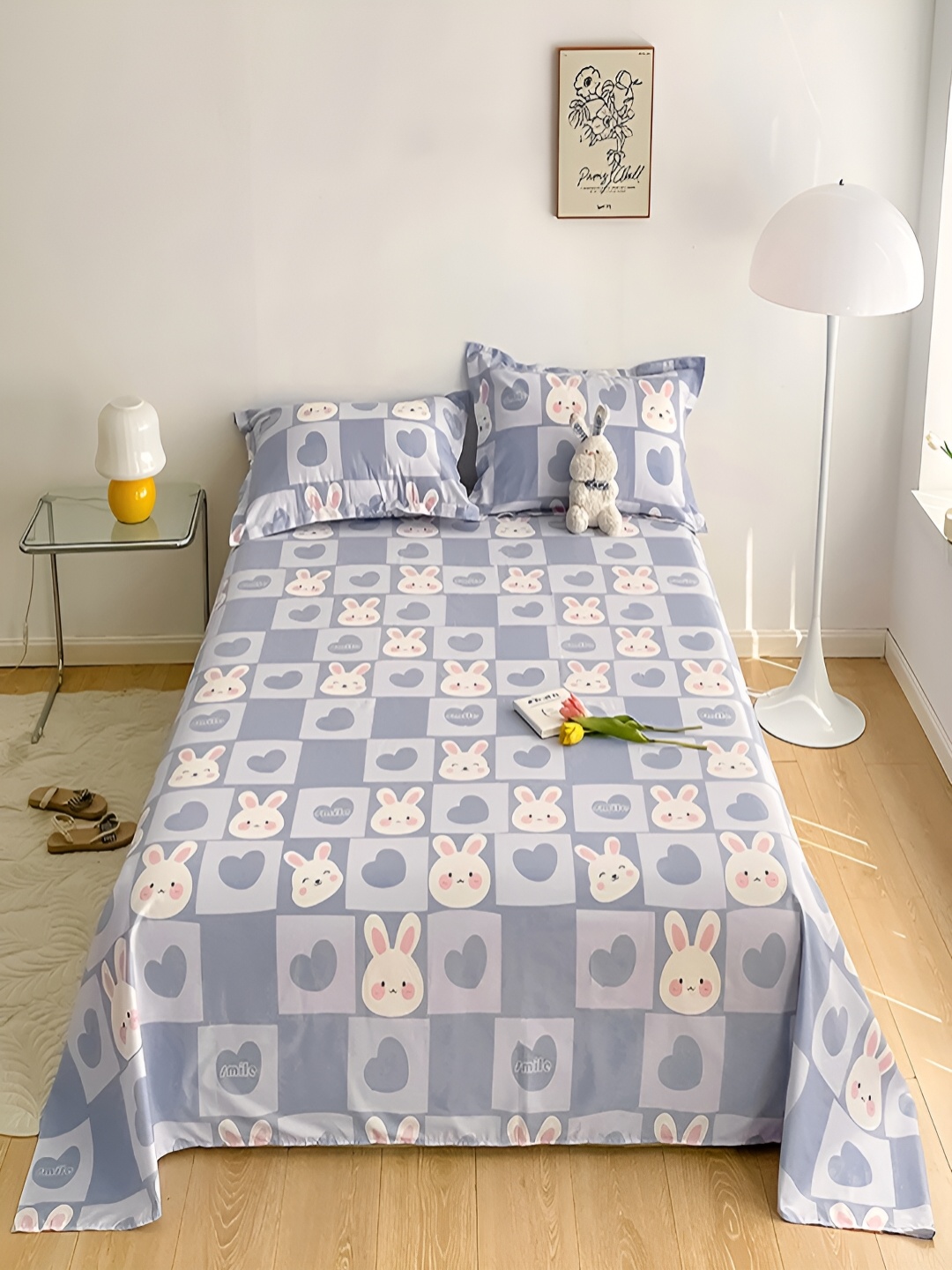 

JC HOME Blue & White Graphic Cotton 230 TC Single Bedsheet with Pillow Cover