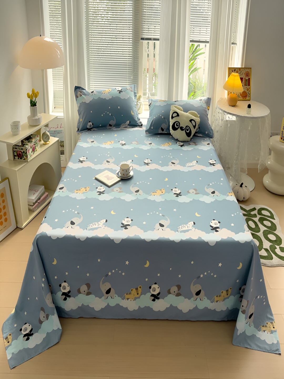 

JC HOME Blue Graphic 240 Tc Cotton King Bedsheet with 2 Pillow Covers