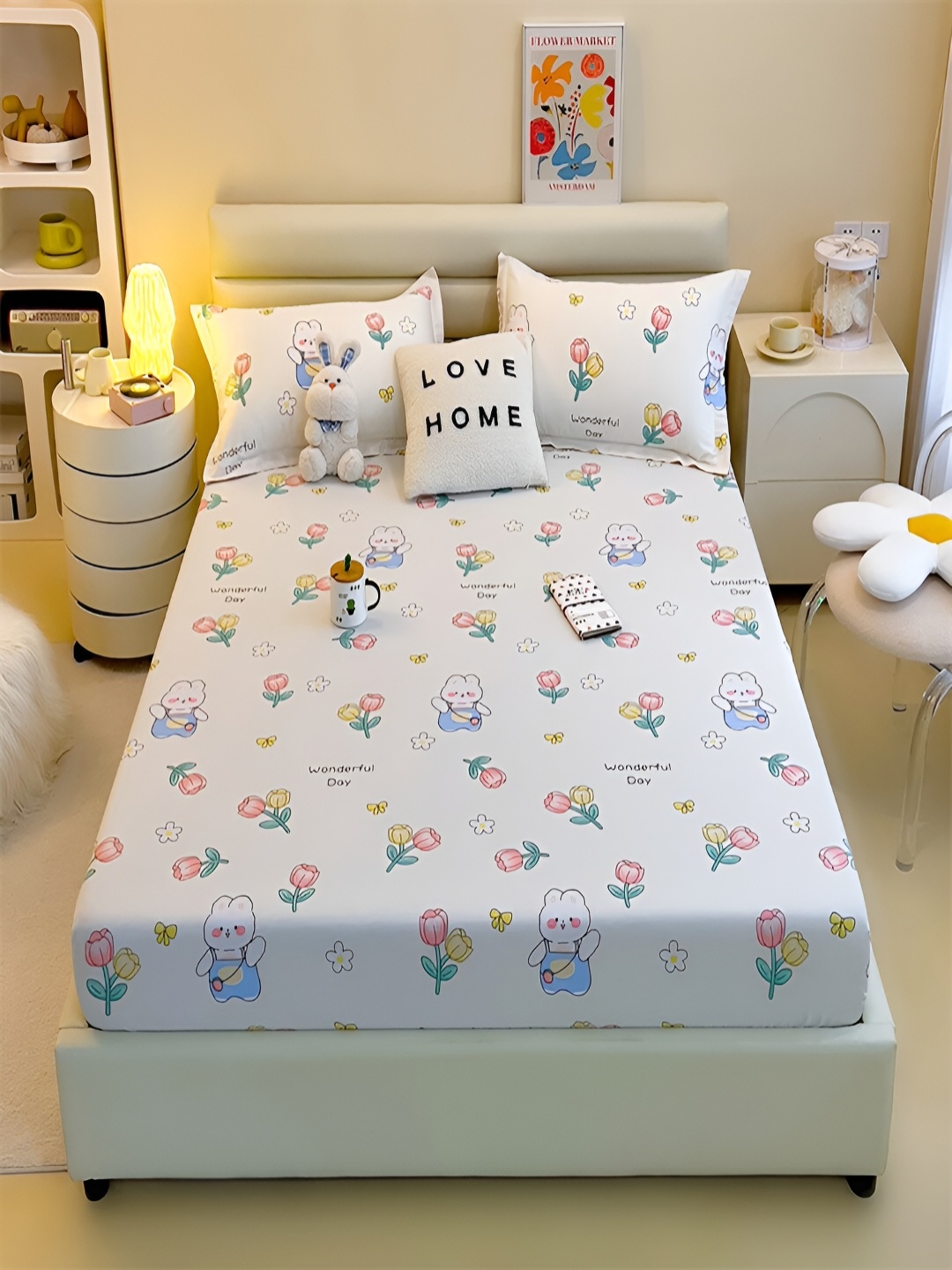 

JC HOME White & Pink Floral Single Bedsheet with Pillow Cover