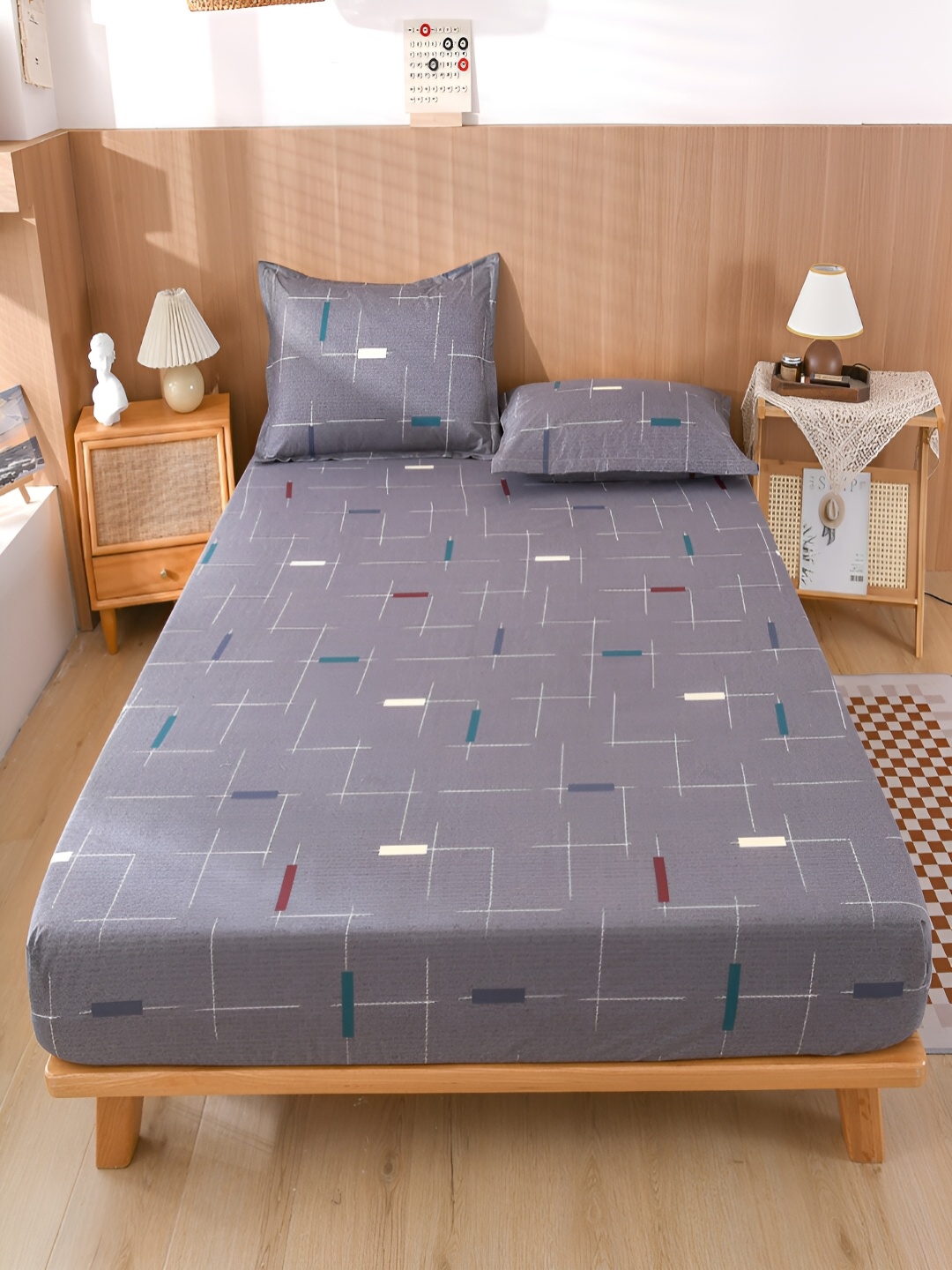 

JC HOME Grey & White Printed 150 TC Single Bedsheet with 1 Pillow Covers
