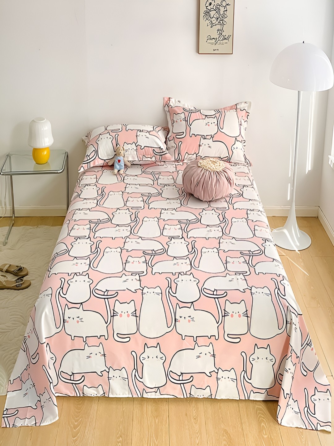 

JC HOME White & Peach Printed 230 TC Cotton King Bedsheet with 2 Pillow Covers