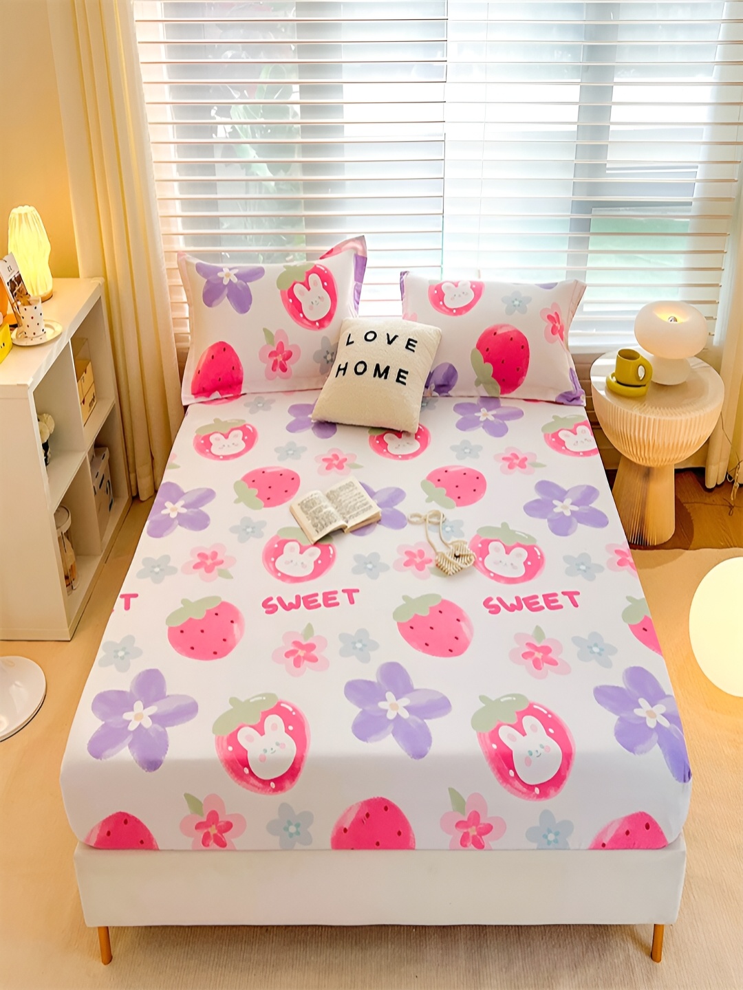 

JC HOME White & Purple Floral 230 TC Cotton Queen Bedsheet with 2 Pillow Covers