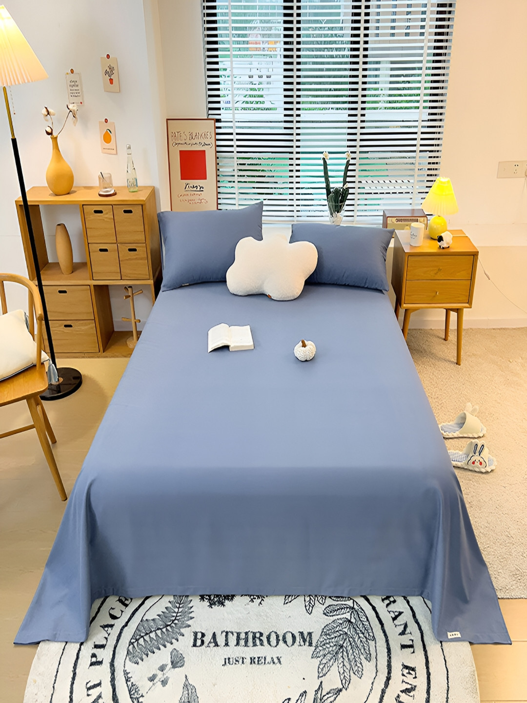 

JC HOME Blue Cotton 210 TC King Bedsheet with 2 Pillow Covers