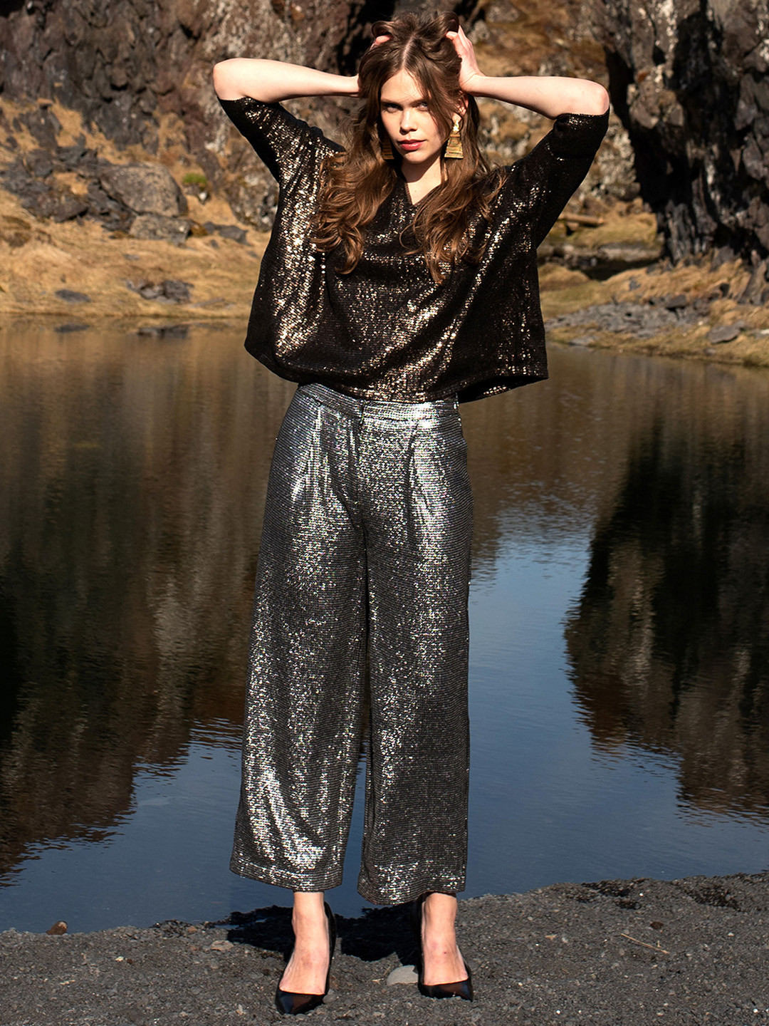 

Dash and Dot Women Embellished Relaxed Straight Fit Parallel Trousers, Silver