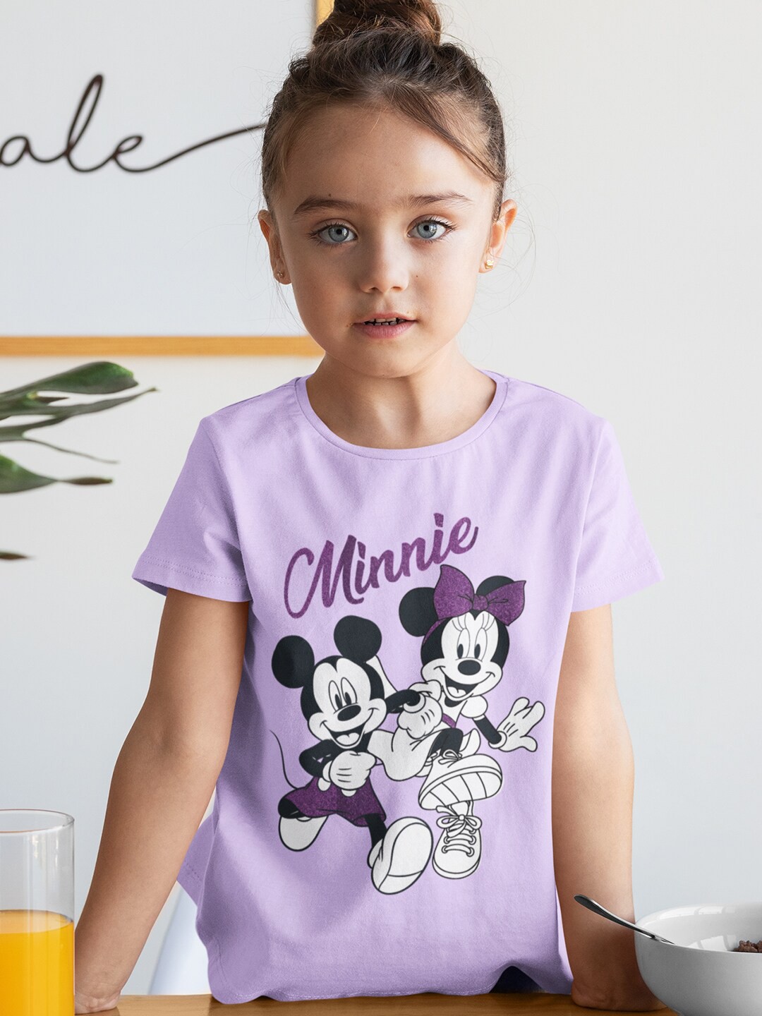 

KINSEY Girls Minnie Mouse Printed Round Neck T-shirt, Lavender
