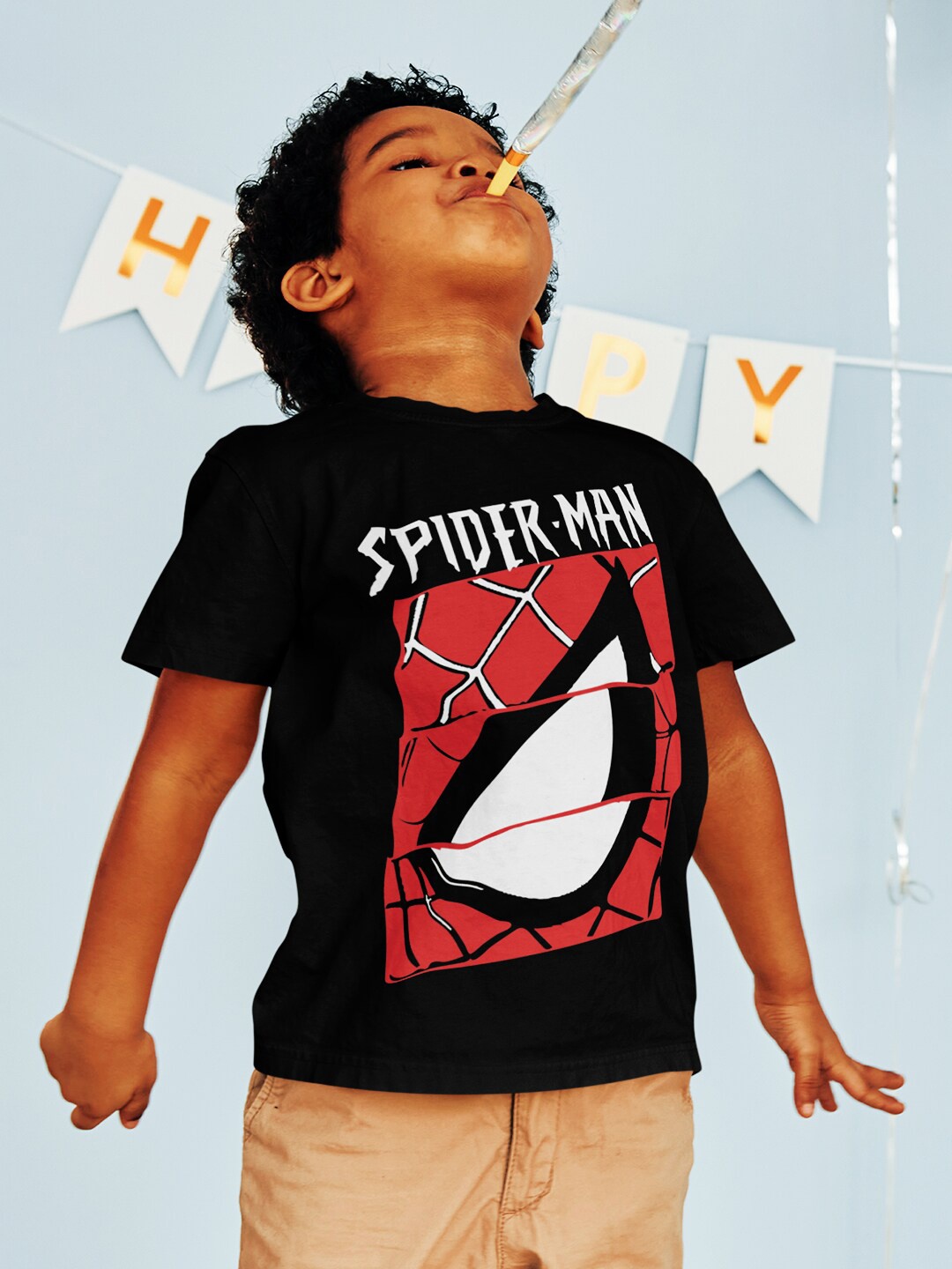 

KINSEY Boys Spider-Man Printed Round Neck T-shirt, Black