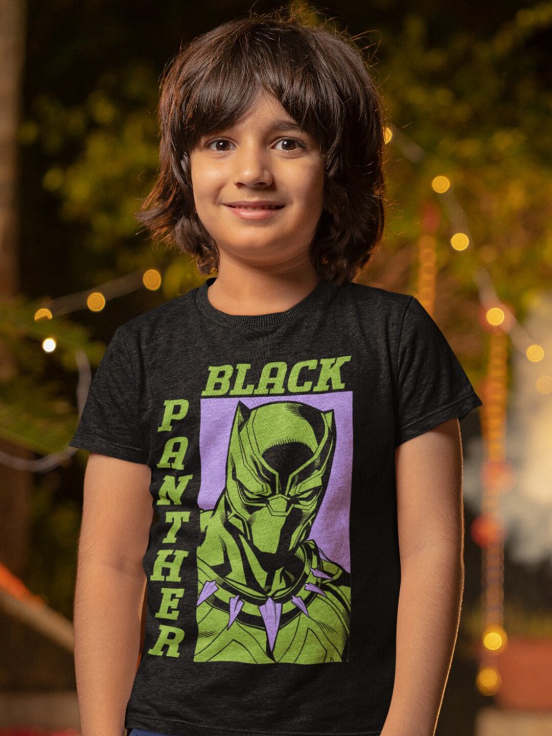 

KINSEY Boys Black Panther Printed Pure Cotton T-shirt